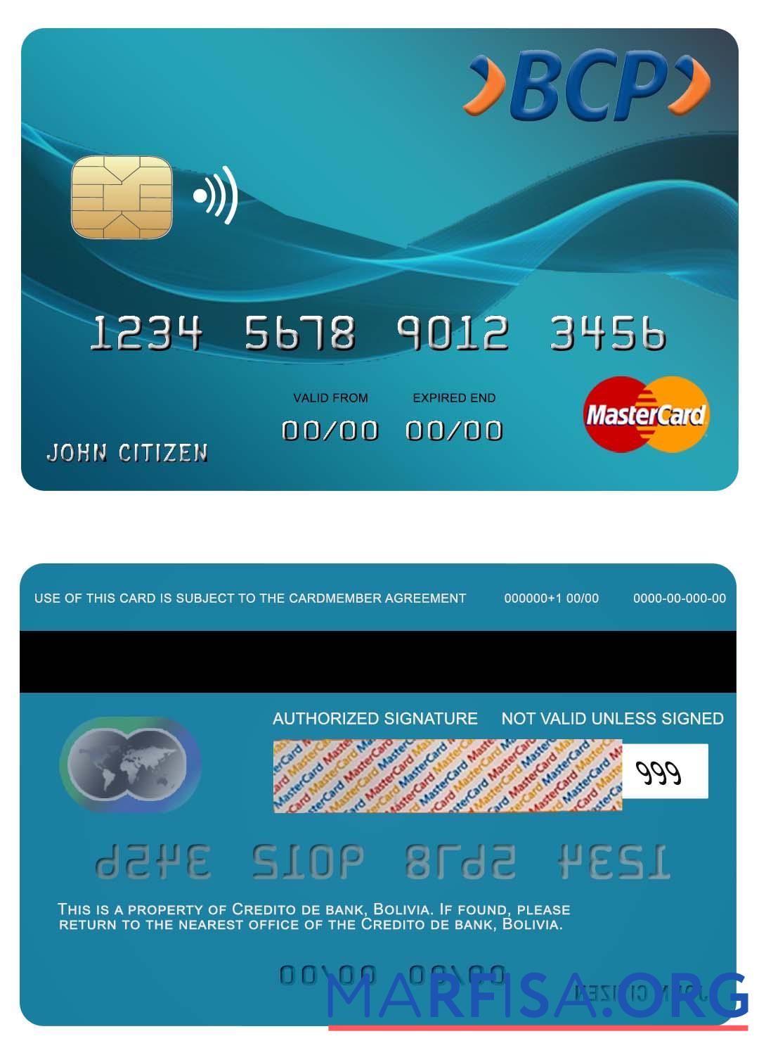 Downloadable Bolovia Credito bank mastercard template